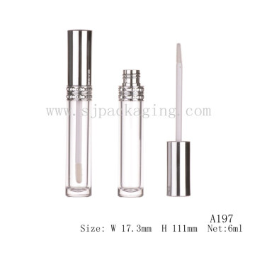 A197 Bouteille ronde en caoutchouc argenté transparent 6ml tube de lipgloss vide bob lipgloss